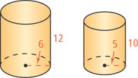 A cylinder has height 12 and radius 6. A second cylinder has height 10 and radius 5.