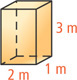 A rectangular prism has height 3 meters and rectangular base with length 2 meters and width 1 meter.