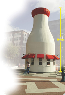 A sandwich shop in the shape of a bottle has height 480 inches.