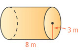 A cylinder has height 8 meters and radius 3 meters.