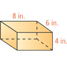 A prism has height 4 inches between rectangular bases 6 inches by 8 inches.
