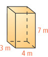 A prism has height 7 meters between rectangular bases 3 meters by 4 meters.