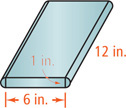 A figure is composed of a prism with height 1 inch, length 6 inches, and width 12 inches, with half cylinders spanning each width side.