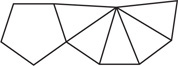 A net has five triangles sharing a vertex and sharing sides. A side of a pentagon spans the side of the leftmost triangle opposite the shared vertex.