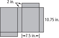 A net has a row of four rectangles of height 10.75 inches, with lengths alternating 7.5 inches and 2 inches. Rectangles of height 2 inches span the top side of one larger rectangle and bottom side of the other larger rectangle.