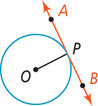 Line AB is tangent to a circle centered at O at point P.