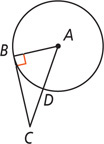Right triangle ABC has A at the center of a circle and right angle B on the circle. Hypotenuse AC intersects the circle at D.