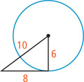 A triangle has a vertex at the center of a circle with a side measuring 6 as the radius of a circle, a side measuring 10 passing through the circle, and a side measuring 8.