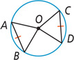 A circle has radius lines OA, OB, OC, and OD and congruent chords AB and CD.