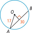 A circle with center O has radius line OA measuring 17 and chord AB measuring 30. A segment extends from O perpendicular to AB.