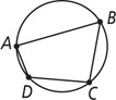 A circle has inscribed angles A, B, C, and D sharing sides to forming quadrilateral ABCD.