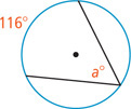 A circle has an inscribed angle measuring a degrees with arc 116 degrees.