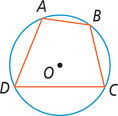 A circle with center O has four inscribed angles forming quadrilateral ABCD.