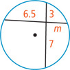 A circle has two intersecting chords, one divided into segments measuring 6.5 and m and other divided into segments measuring 3 and 7.