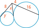 Three segments extend from a common vertex outside two adjacent circles.