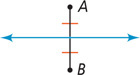 A horizontal line bisects vertical segment AB.