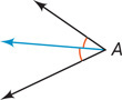 Angle A has a blue bisector.