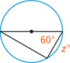 A circle has three inscribed angles forming a triangle. A side has arc measuring z degrees with an adjacent angle 60 degrees.