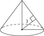A cone has a segment measuring 3 from the center of the base meeting the side at a right angle.