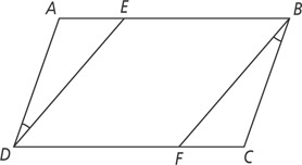 Parallelogram ABCD has a segment from D to E on side AB and a segment from B to F on side DC. Angles ADE and CBF are congruent.
