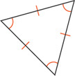 A triangle has three angles and three sides marked congruent.