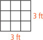 A square is divided into nine congruent squares, three on each side, representing sides measuring 3 feet.