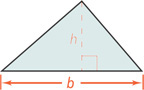 A triangle has base b and height h, from top vertex perpendicular to base.