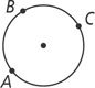 A circle passes through points A, B, and C.