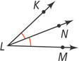 Angle KLM has ray LN forming congruent angles KLN and MLN.