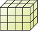 A rectangular prism is divided into cubes, with 12 square faces on the front face and six square faces on the top face.