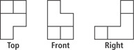   An orthographic drawing displays three views.