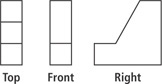 An orthographic drawing displays three views.