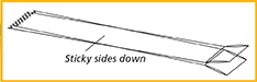 Sketch drawing of transparent tape with the label "Stick sides down".