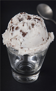 A scoop of chocolate chip ice cream.