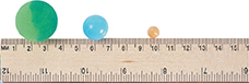 A side laying ruler showing millimeters lines at the top. Three balls of varying sizes are kept above it to show their diameters.