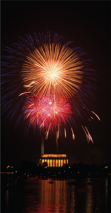 Fireworks above the Lincoln memorial in Washington D.C.