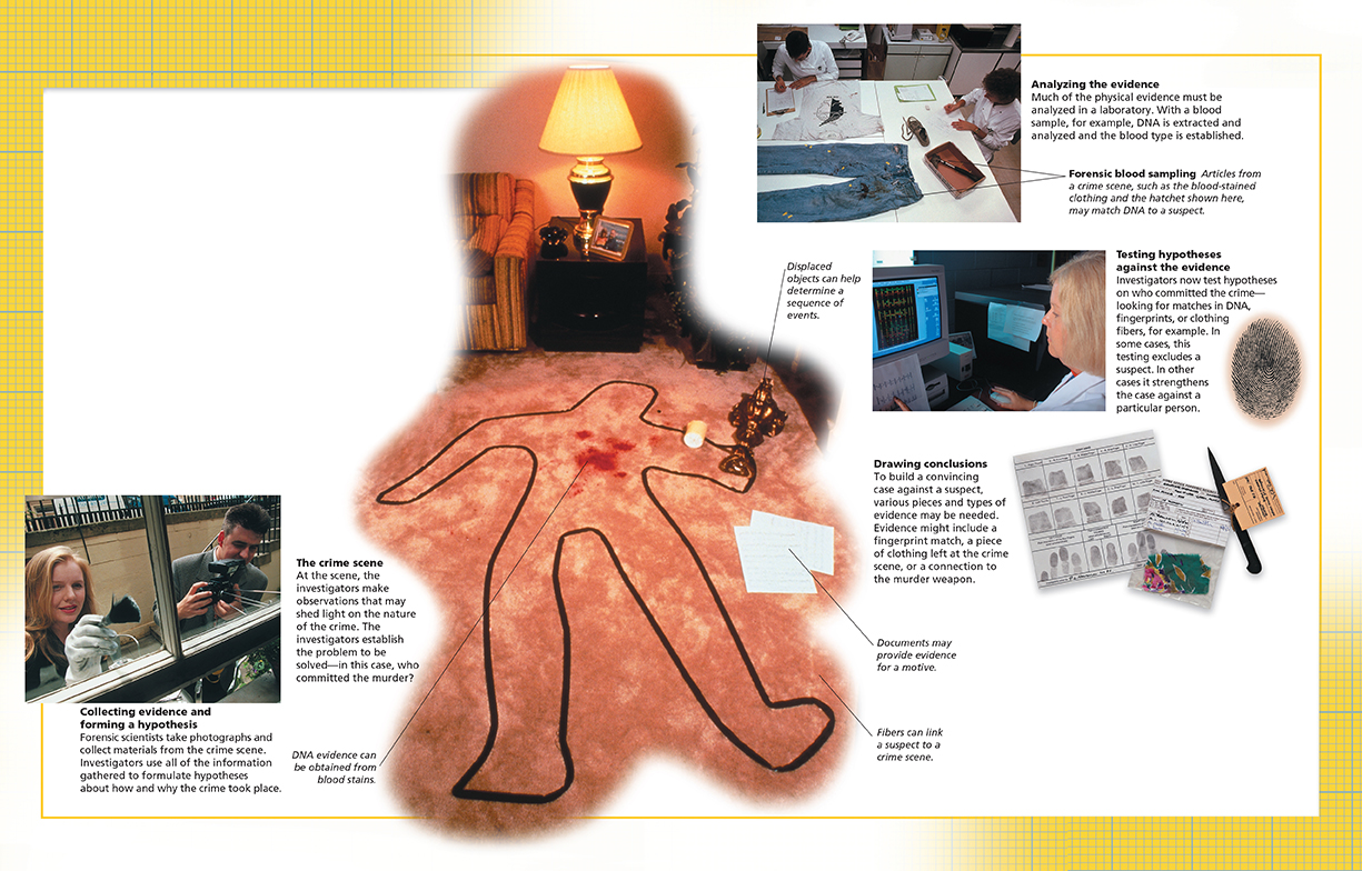 Screenshot of a page called "Concepts in Action; Forensic Science." Multiple images relating to investigations are shown. 