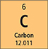 An element box for carbon, including the atomic number, element symbol, element name, and atomic mass.