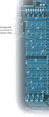 Integrated circuit on a silicon chip.