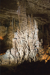 Mineral formations in a cave.