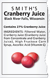 A label for Smith's Cranberry Juice, from Black River Falls, Wisconsin.