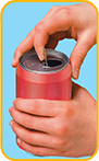 Hands open an aluminum can by popping up the top.