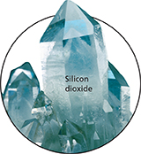 Crystals labeled silicon dioxide.