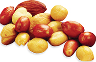 Different kinds of nuts. Peanut, cashew, almond, pecan. 