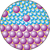 Drawing of a large circle containing large and small bubbles. Most of the large bubbles are on the bottom of the circle. Most of the small bubbles are at the top of the circle. Some large bubbles are mixed in with the small bubbles.
