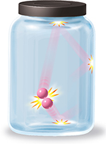 Illustration of a glass jar with two very small balls. The balls inside hit against each other and the walls of the jar.