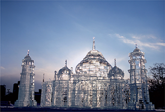 A giant ice sculpture of a palace.