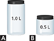 Photo of two containers. One container holds 1.0 liters and the other holds 0.5 liters. 