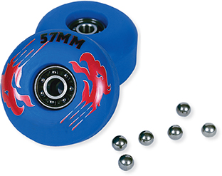 Two wheels with ball bearings used to create sliding friction to allow for better speed. 