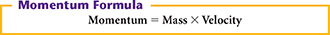 Momentum formula:  Momentum is equal to an object's mass multiplied by its velocity.